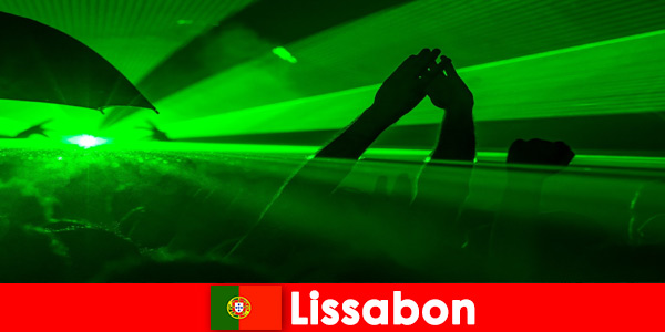 Popular disco nights on the beach for young party tourists in Lisbon Portugal