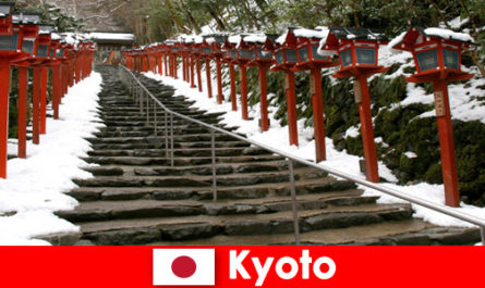 Beautiful winter scenery in Kyoto Japan for spa vacationers