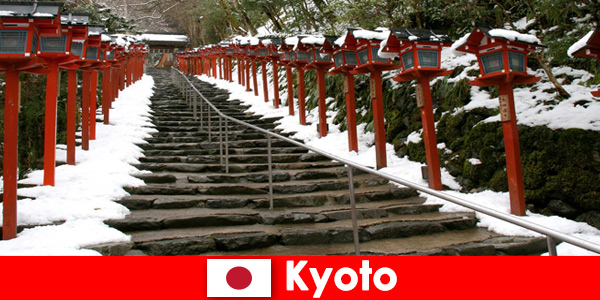 Beautiful winter scenery in Kyoto Japan for spa vacationers