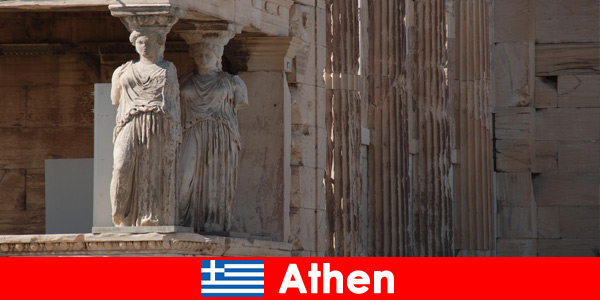 Statues of gods and myths delight the tourists in Athens Greece