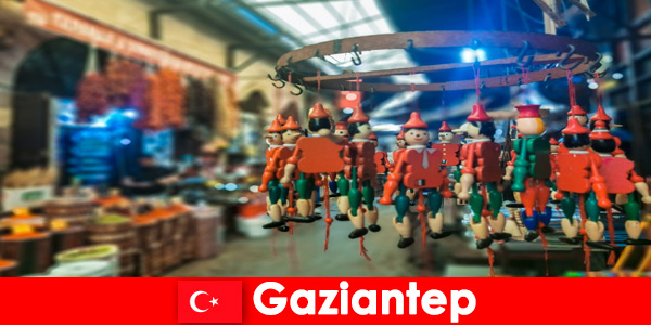 Market vendors with handcrafted souvenirs await tourists in Gaziantep Türkiye